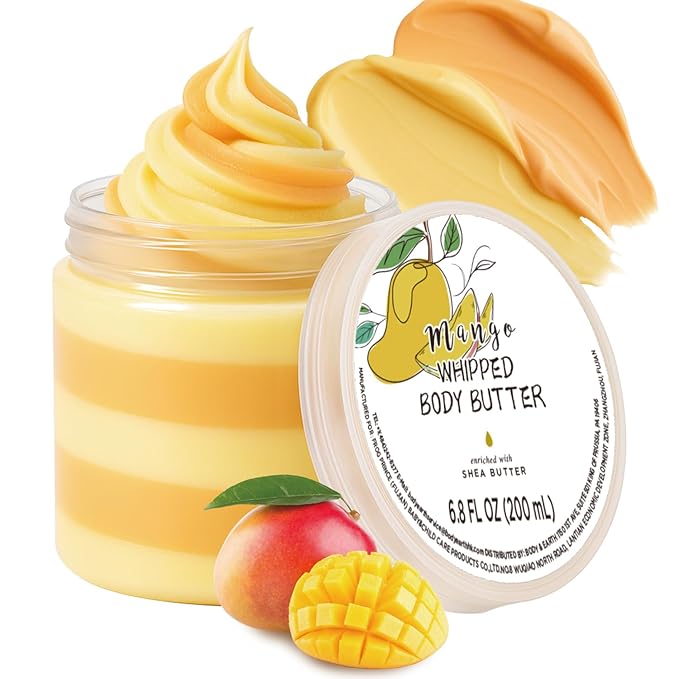 Mango Whipped Body Butter, Shea Body Butter for Women Dry Skin, Natural Mango Lotion for Body Moisturizer-Deep Moisturizing and Softening-6.8 floz(200ml)
