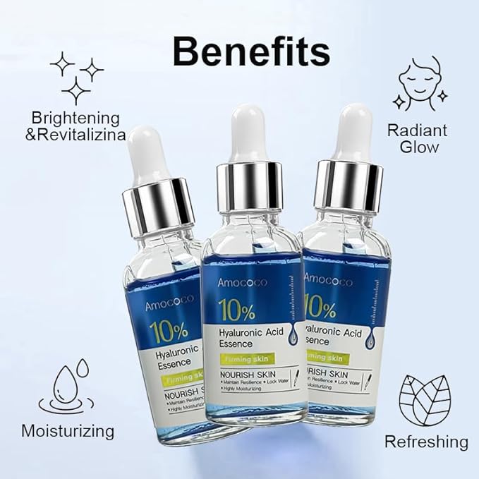 Hyaluronic Acid Serum for Face, Daily Hydrating Face Serum, Anti-Aging Essence with Glycerin, Fragrance Free, for Plumper, Smoother, 1.1 Fl Oz