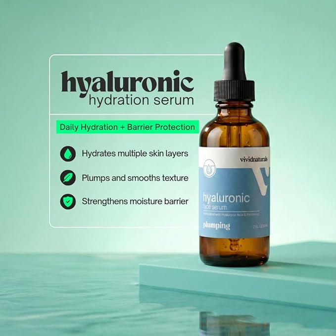 Hyaluronic Acid Serum for Face Made in USA 60 ml - Lightweight, Non-Greasy Hyaluronic Serum with Panthenol Vitamin B5 for All Skin Types Hydrating Skin Care Anti Aging Plupming Skincare