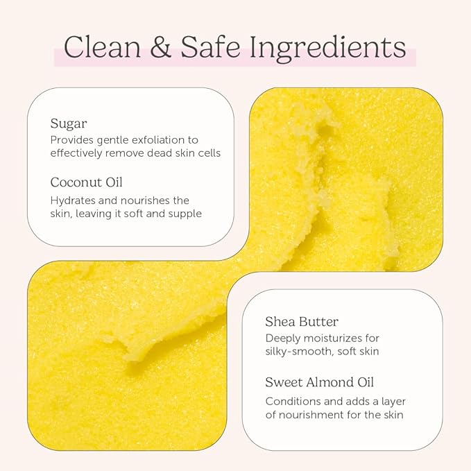 Nectar Life Exfoliating Sugar Scrub, Moisturizing Body Scrub with Coconut Oil & Shea Butter, Pre Shave Exfoliator (8 Ounce, Lemon)