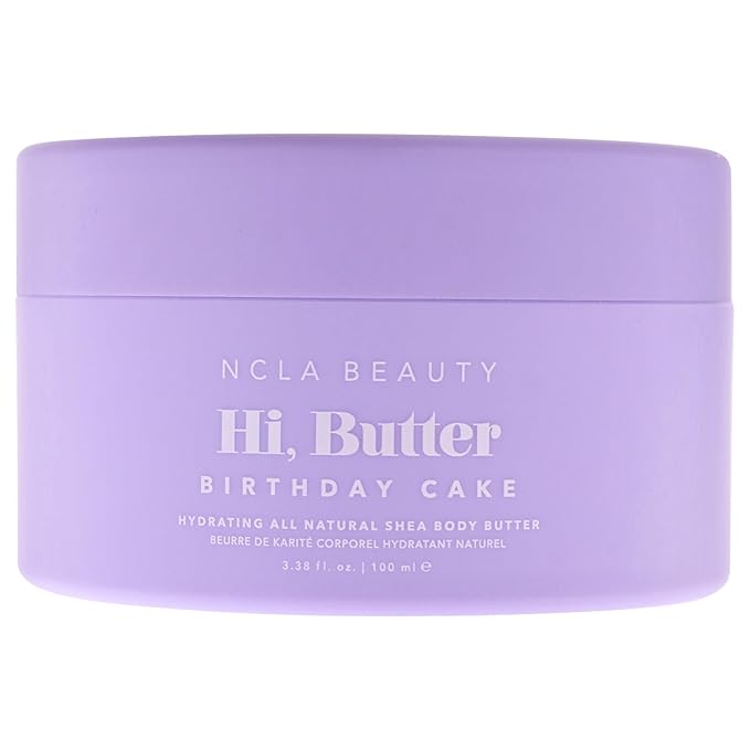 NCLA Beauty Hi Butter All Natural Body Butter - Body Moisturizer with Sunflower Oil and Shea, Cocoa, Mango Extracts - Birthday Cake - 3.4 oz