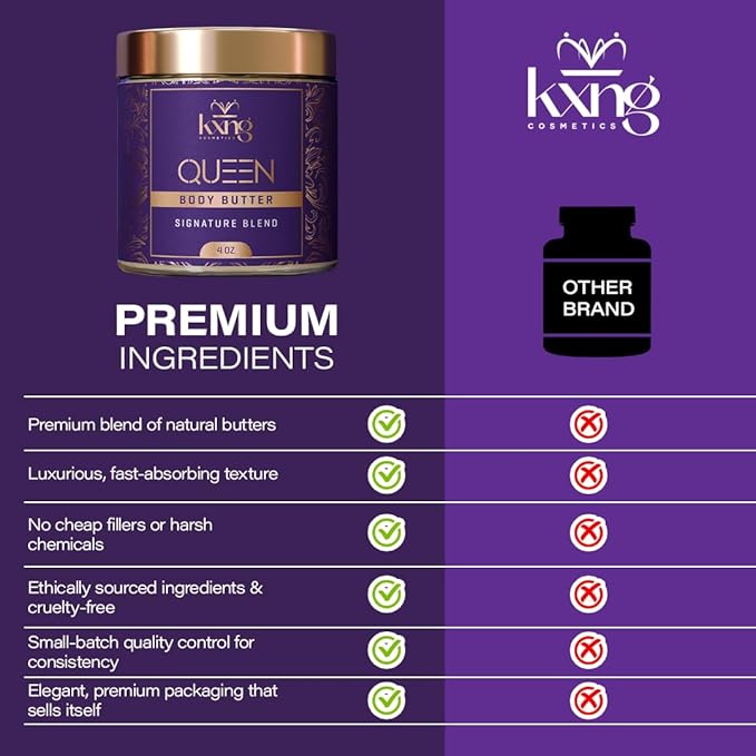 KXNG Cosmetics Organic Shea Body Butter – 4oz | Luxury Body Cream for Women with Shea, Cocoa, Mango & Coconut Oil | Deep Moisturizing Care for Hands, Feet & All Skin Types – Queen