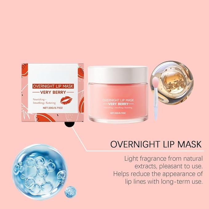 Berry Hydrating Overnight Lip Mask – Nourishing Lip Sleeping Mask with Vitamin E & Strawberry Extract – Lightweight Non-Sticky Night Lip Treatment for Soft Smooth Lips (1)
