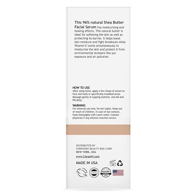 CLARA'S NEW YORK Barrier Shea Butter Facial Serum with Vitamin E – Hydrating & Soothing Daily Face Serum – Made in USA 30ml (1 Fl Oz)