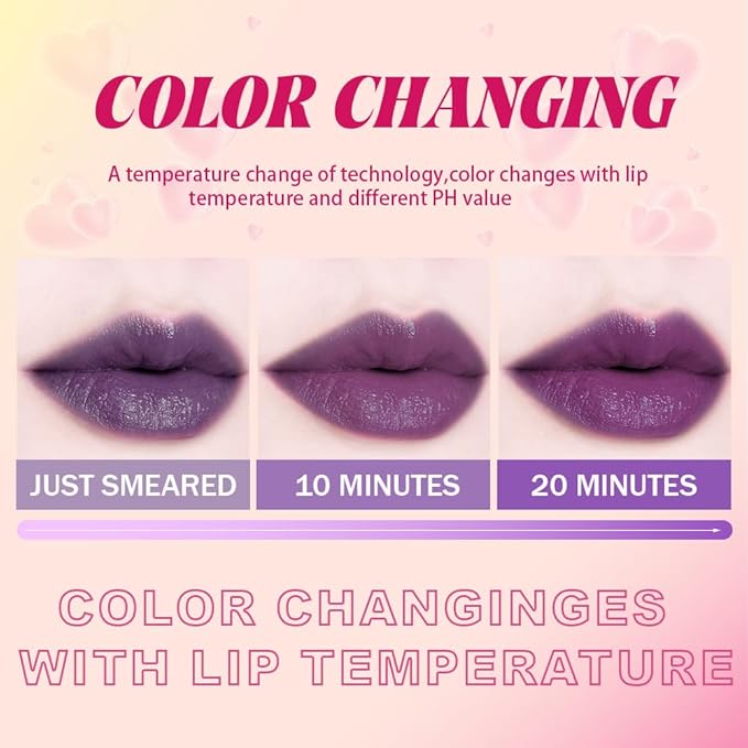 BINGBRUSH Color Changing Lipstick Set, PH Lip Balm Mood Lipstick, Natural Color-Changing Tint with Deep Moisture, Long Lasting Personalized Lip Gloss for Daily Wear or Gifts (06# Midnight Berry)