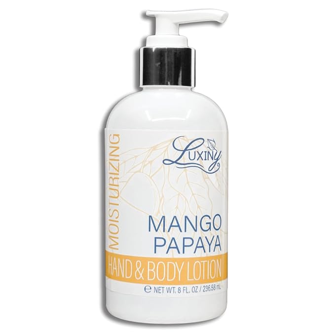 Luxiny Daily Vegan Hand & Body Lotion for Dry Skin,Made with Jojoba Oil & Vitamin E, USA Made, Non Greasy Phthalate/Sulfate/Paraben Free & Cruelty-Free Formula, 8 oz (8 oz, Mango Papaya)