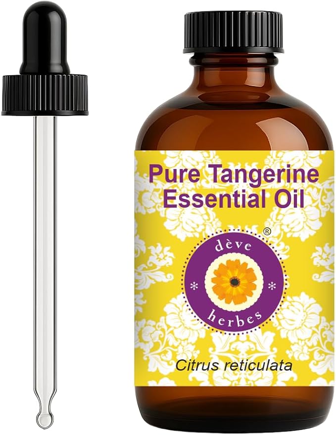 dève herbes Tangerine Essential Oil (Citrus reticulata) with Glass Dropper | Pure | Non-Sticky | Non-Greasy | Lightweight | Men & Women | All Skin Types | Steam Distilled 120ml (4 oz)