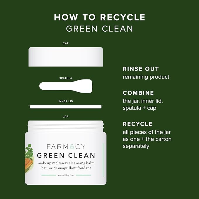 Farmacy Makeup Remover Cleansing Balm - Green Clean Waterproof Makeup Remover Balm + Oil Cleanser for Face - Gently Melts Make Up + SPF - Hydrates + Softens Skin with Super Greens + Papaya (200ml)