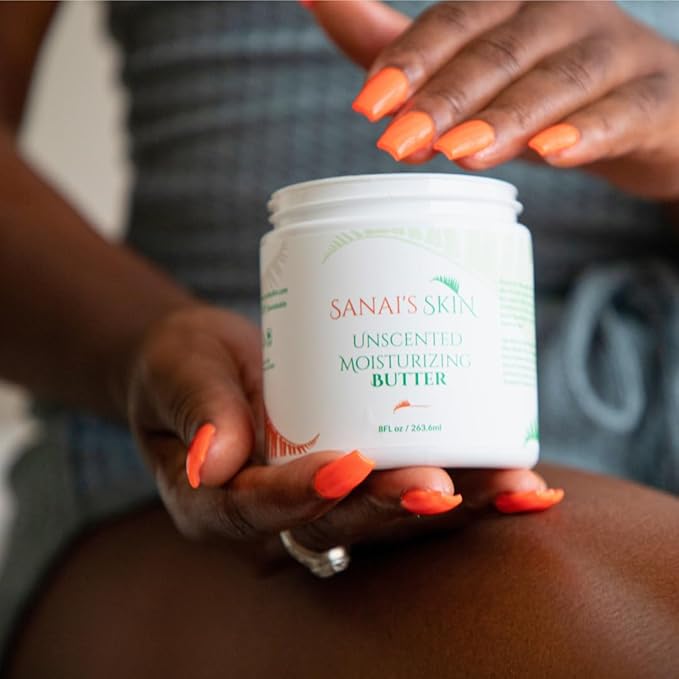 Sanai's Skin Moisturizing Body Butter | Unscented Moisturizing Butter | Moisturizing & Nourishing for Normal to Eczema Skin | Shea Butter, Sweet Almond Oil, Castor Oil - 8 oz