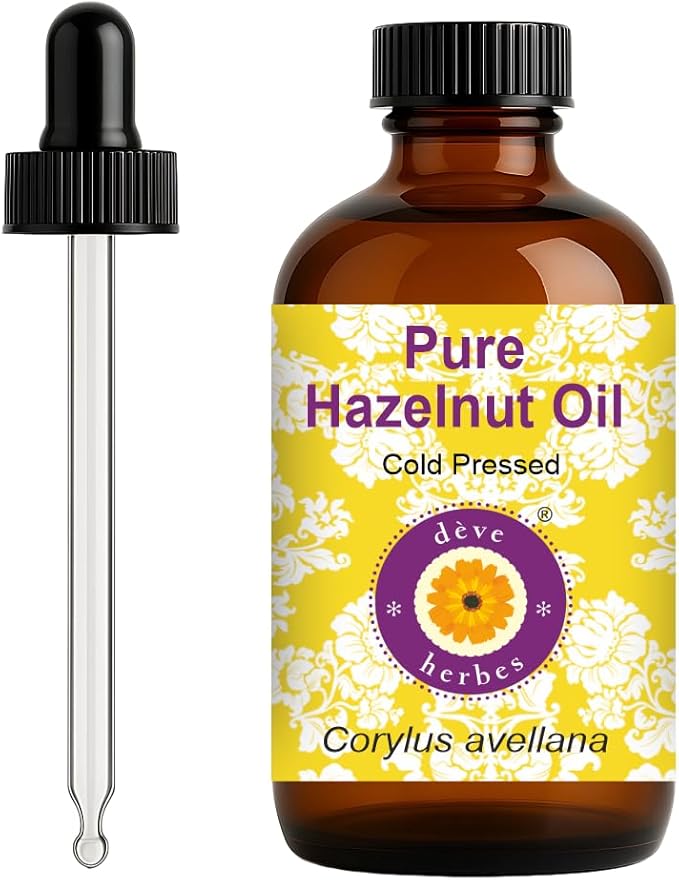 dève herbes Hazelnut Oil (Corylus avellana) with Glass Dropper | Cold Pressed | Pure | Natural | for Diluting Essential Oils | for Skin & Massage | Non-Sticky | Lightweight | Unisex | 120ml (4 oz)