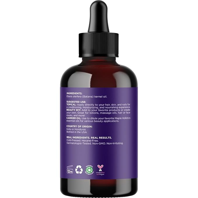 Pure Batana Oil for Hair Care - Cold Pressed 100% Batana Oil for Hair Skin & Nails - Moisturizes & Nourishes to Support Radiance - Vegan Non-GMO Hexane Free Dermatologist Tested (4 Fl Oz)