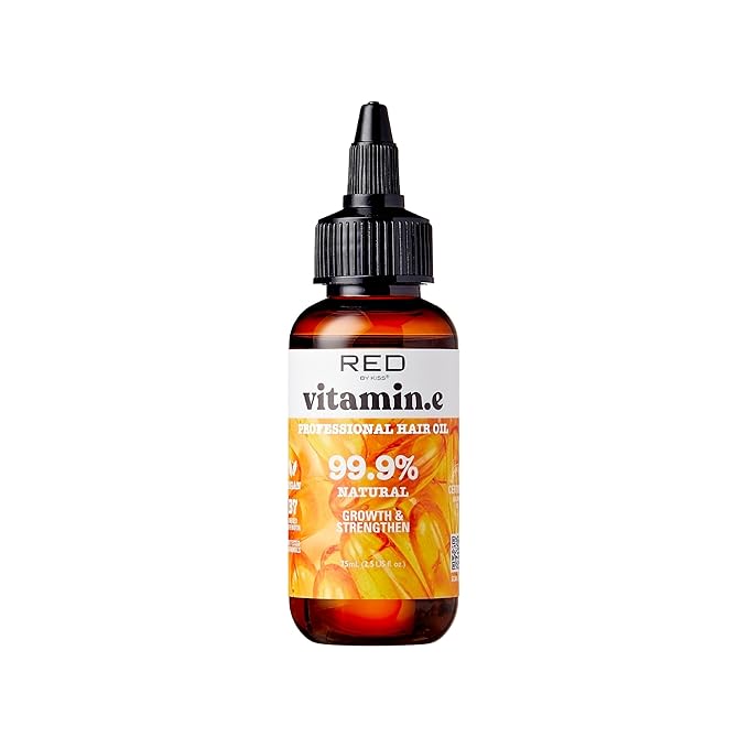 Red by Kiss Professional 99.9% Natural Hair Oil, Organic Vegan Oil Blend for Hair Growth & Strengthen Hair, Biotin Infused, Moisturize Add Shine & Smooth Hair (Vitamin E, 2.5 Fl Oz)