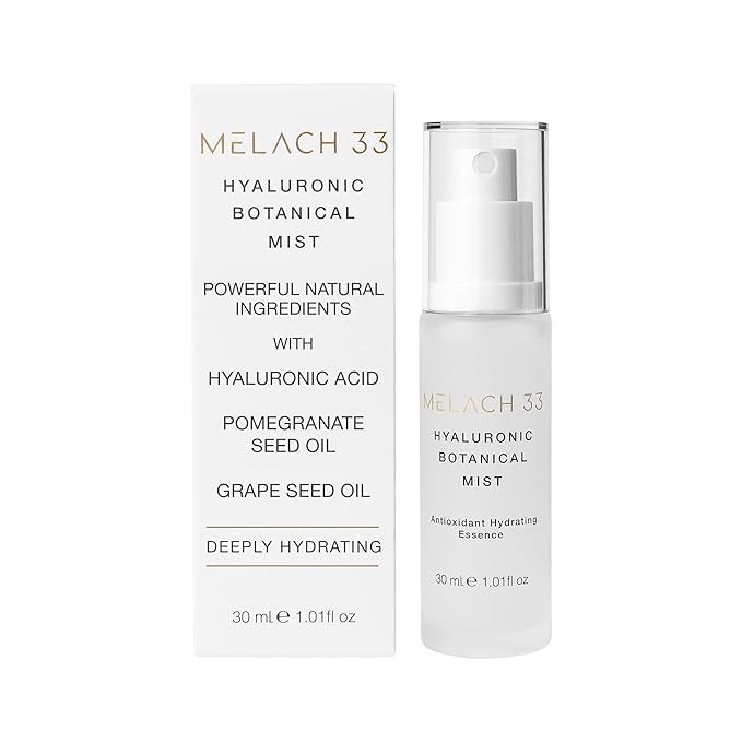 Hyaluronic Botanical Mist. Hydrating mist with pomegranate and grapeseed oils. Antioxidants and hyaluronic acid. Refreshes skin. Instant hydration