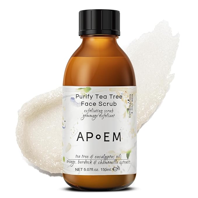 APoEM Purify Tea Tree Face Scrub (150ml) – Gentle Exfoliator for Blackhead Removal, Dark Spot Reduction, Brightening, Natural Botanical Extracts, Rejuvenating & Soothing (5.07 Fl Oz (Pack of 1))