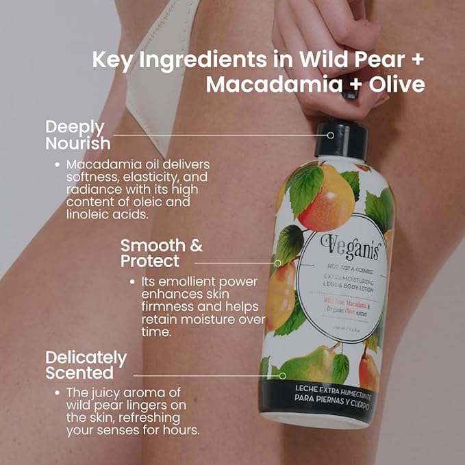 Body Lotion for Dry Skin – Nourishing & Hydrating Formula with Wild Pear, Macadamia & Organic Olive – Softening Moisturizer For Legs, Smooth & Soft Skin 17,5 Fl Oz