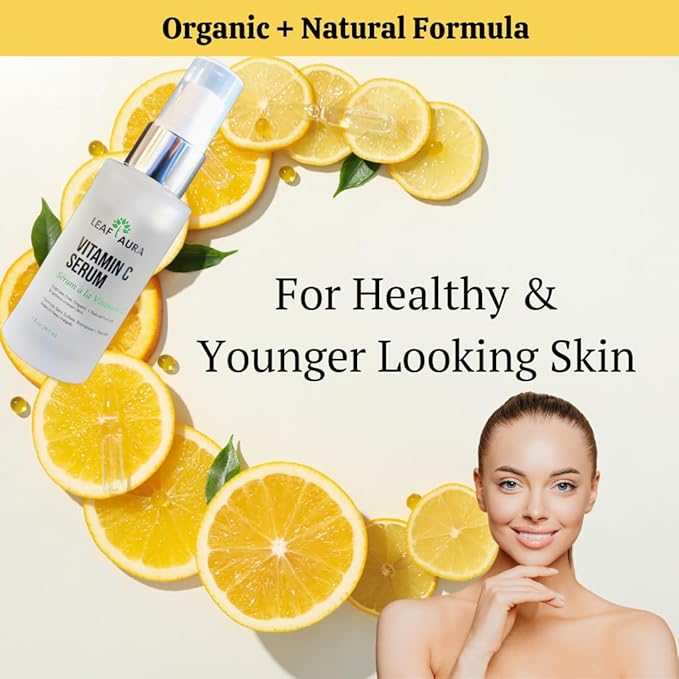 Leaf Aura Vitamin C Serum, Sulphate-Free, Organic+ Natural Formula, Brightens Uneven Skin, Made In Canada, 29.5ml