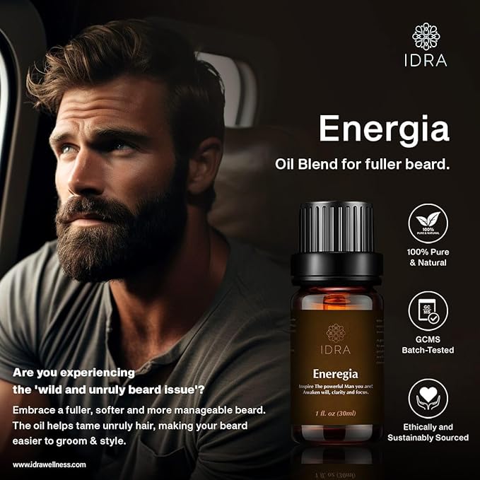 IDRA Energia Wellness Beard Oil for Men Beard care oil with Eucalyptus, Citrus, and Musk 100% Natural 30 mL