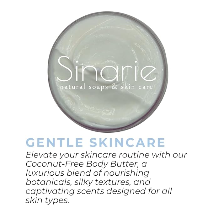 Sinarie Coconut-Free Body Butter | Luxurious Hydration with Shorea Butter, Evening Primrose Oil, Argan & Moringa Oil | Non-Greasy, Natural Ingredients | For Sensitive Skin (5.3 oz., Soft Whispers)