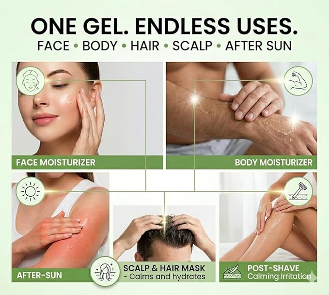 Organic Aloe Vera Gel – 99% Pure, Fresh-Harvested, Hydrating Gel for Face, Body, Hair, and Scalp, 10 oz