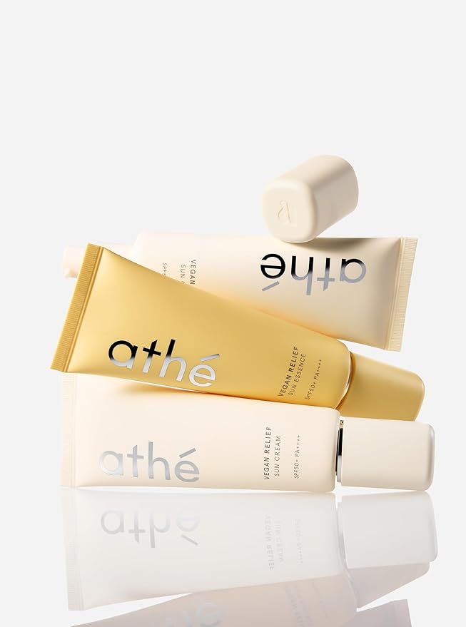 athé Vegan Relief Sun Essence SPF 50+ Broad Spectrum – Lightweight K-Beauty Sunscreen for Face & Neck, Multi-Vitamin Formula, No White Cast, Vegan & Clean, 1.69 fl oz