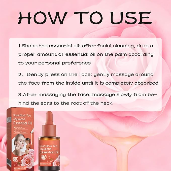 Rose Black Tea Squalane Essential Oil, Moisturizing Hydrating Serum, Rejuvenating Repairing Soften Nourishing Oil, Lightweight & Not Easy Greasy(1Floz/Pcs) (2Pcs)