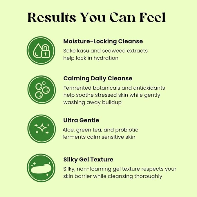 Yu-Be Hydrating Face Wash – Gentle Non Foaming Daily Calming Cleanser for Dry Sensitive Skin with Sake Kasu & Green Tea – Cleanses Deeply Without Stripping For Soft, Balanced Skin - 6.7 fl. oz.
