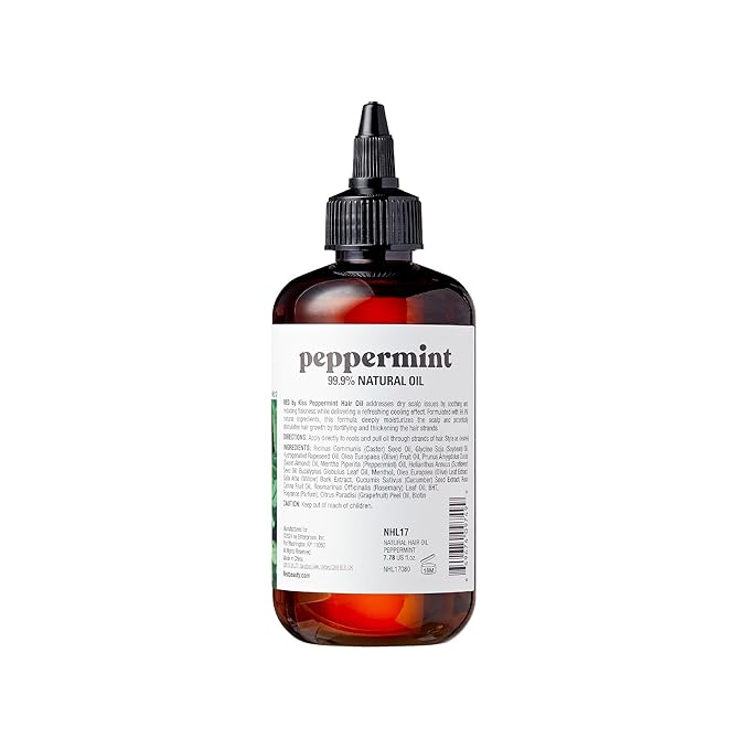 Red by Kiss Professional 99.9% Natural Hair Oil, Organic Vegan Oil Blend for Dry & Flaky Scalp Relief, Hydrating Biotin Infused, Nourish Add Shine & Smooth Hair (Peppermint, 7.78 Fl Oz)