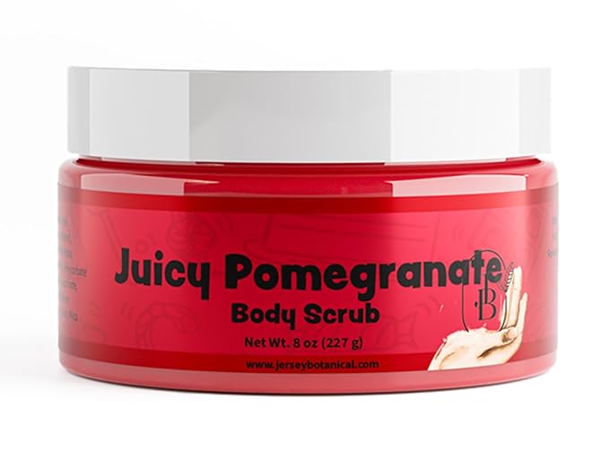 Jersey Botanical Shea Sugar Body Scrub – Exfoliating, Hydrating & Moisturizing Skin Care with Shea Butter, Smooth & Soften Skin, 8 oz (Juicy Pomegranate)