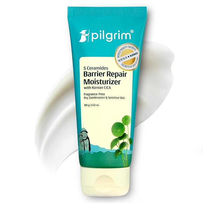 Pilgrim Cica Moisturizer for Face with 5 Ceramides & Hyaluronic Acid | Hydrating, Fragrance-Free Cream for Dry, Sensitive & Combination Skin | Repairs Skin Barrier | 3.53 Oz (100g)