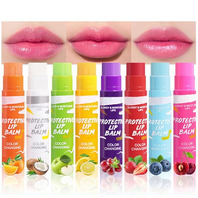 BINGBRUSH 8PCS Color Changing Lipstick Set, Moisturizing Long Lasting Waterproof Lipstick, Fruit Flavor Lip Tint Gloss, Hydrating Lip Color for Women