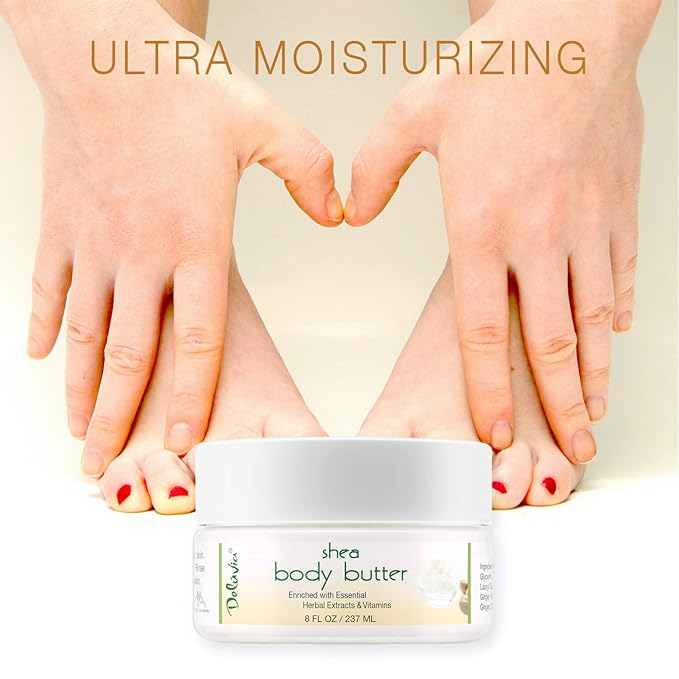 Deluvia Shea Body Butter - Raw Fair Trade Shea Butter, Organic Rose Hip Oil, Organic Lavender, Organic Jojoba Oil, Cocoa Butter & Dead Sea Minerals. Intense Moisturizing Body Cream.
