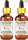 Greenwood Essential Pure Citronella Essential Oil (Cymbopogon nardus) with Glass Dropper Steam Distilled (Pack of Two) 100ml X 2 (6.76 oz)