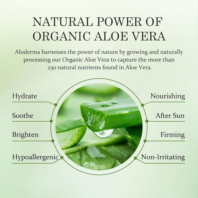 Aloderma Aloe Vera Gel Made within 12 Hours of Harvest with 99% Pure Organic Aloe Vera - Pump Bottle - Ideal for Face and Body, Soothing & Hydrating Sunburn Relief, Great for Scalp & Hair - 3 x 10.6oz