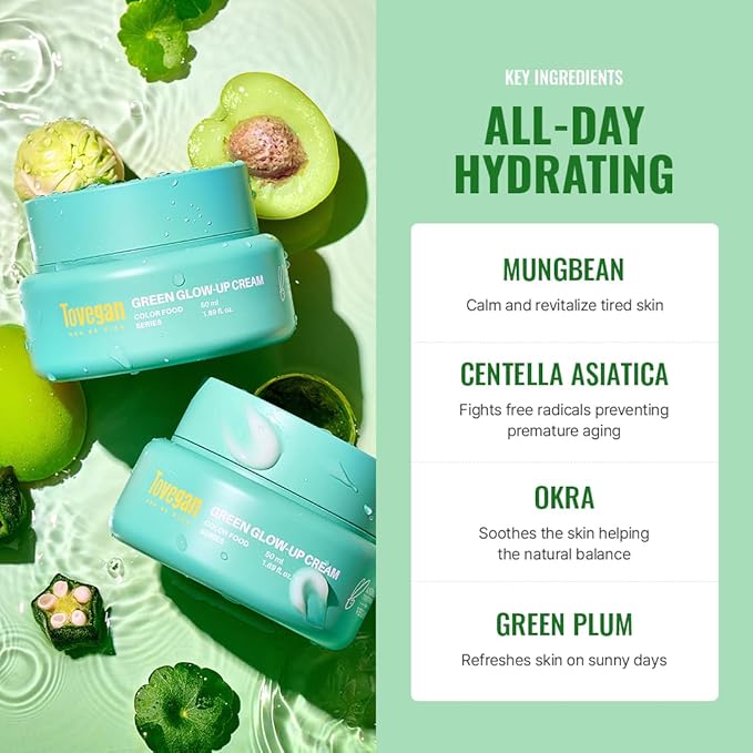 Green Glow Up Cream｜Moisturizing Water-Soothing Texture｜After-Sun Calming Care｜Centella Asiatica 1.69 fl.oz