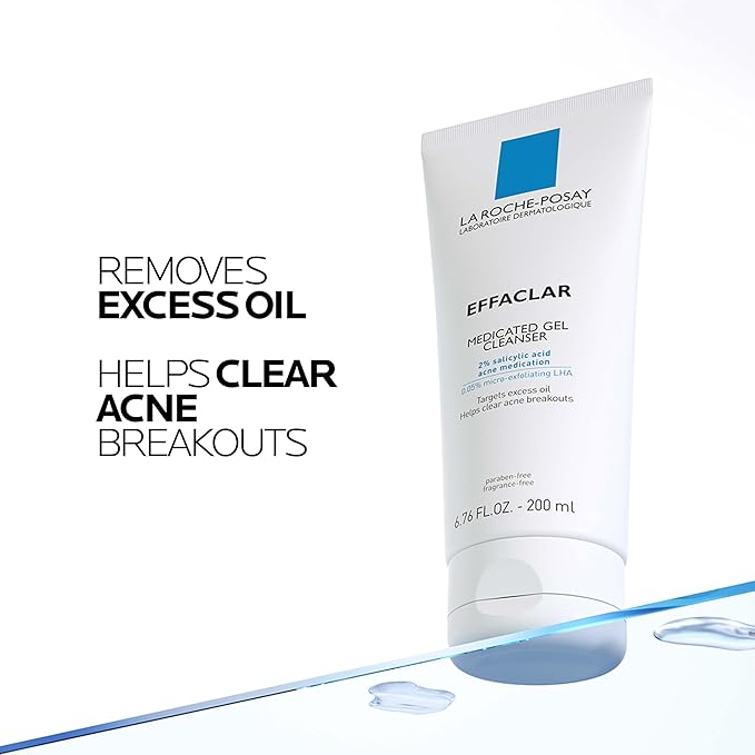 La Roche-Posay Effaclar Medicated Gel Cleanser, 2% Salicylic Acid Cleanser + LHA + Glycerin, Foaming Acne Face Wash, Helps Clear & Prevent Acne Breakouts, Oil Free, Targets Excess Oil
