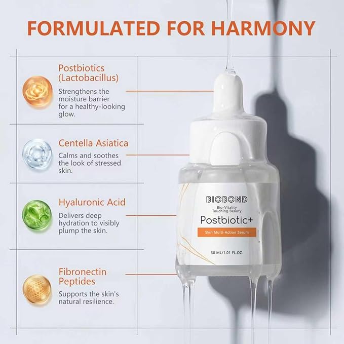 Multi-Action Serum with Hyaluronic Acid, Centella & Peptides, For Radiant Glow, Barrier Support, Hydration & Soothing, Lactobacillus Postbiotic Daily Facial Booster for All Skin Types, 1 Fl Oz