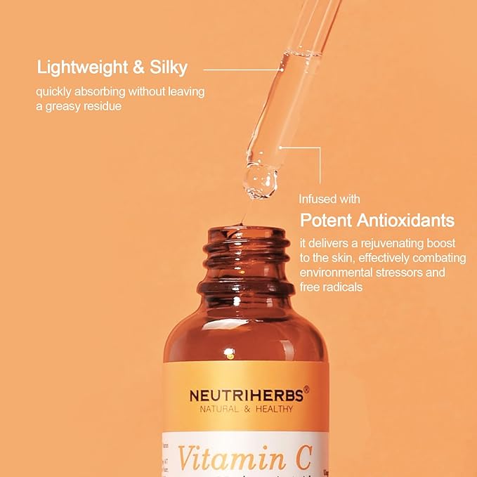 NEUTRIHERBS Vitamin C Serum for Face with Hyaluronic Acid, Firm, Anti Aging, Brighten, Even Skin, Daily Skincare Natural Nourish Facial Serum,1 fl oz