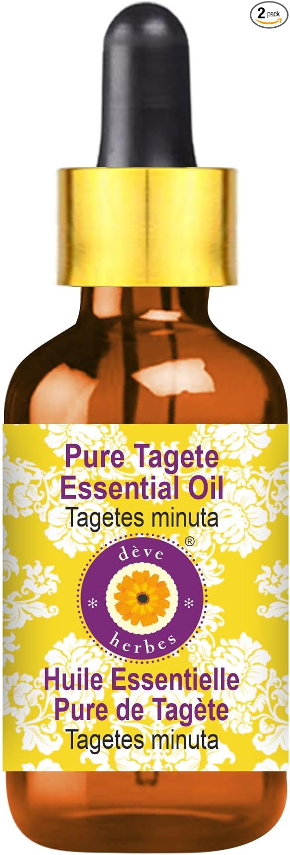 Deve Herbes Pure Tagete Essential Oil (Tagetes minuta) with Glass Dropper Steam Distilled 50ml (1.69 oz)