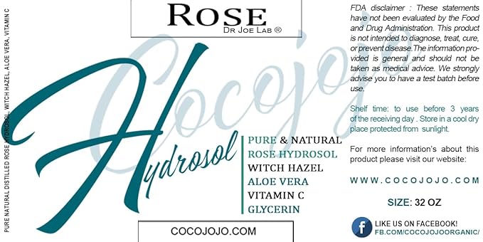 Dr Joe Lab Rose Water Hydrosol, Glycerin, Aloe Vera, Vitamin C & Witch Hazel Mix - Natural, Vegan, Non GMO, Floral, Face, Hair- 32 oz - Hydrating, Cleansing, Toning - Packaging May Vary