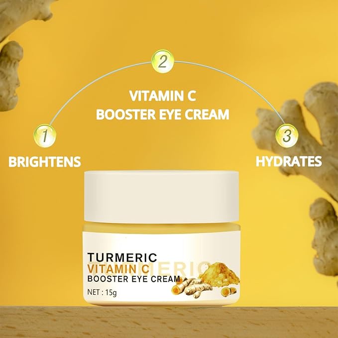 Turmeric + Vitamin C Eye Cream, Turmeric Under Eye Cream for Dark Circles and Puffiness, Anti Aging Cream Correction for Puffy Eye Bags Fine Lines Dark Circles Wrinkles Eye Firming Even Skin Tone