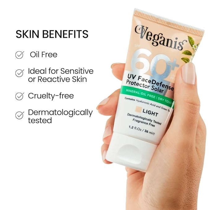 Sunscreen SPF 60 Light Tone – Hyaluronic Acid & Green Tea – Tinted Face Sunscreen for Daily Use – Broad-Spectrum UVA/UVB & Blue-Light Protection – Hydrating Dry-Touch Vegan Formula