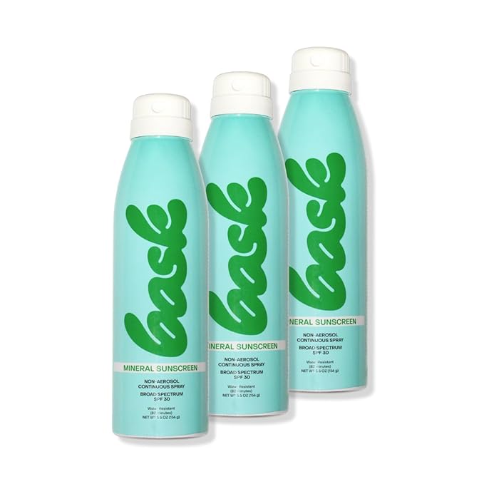 Bask SPF 30 Mineral Sunscreen Spray - Fragrance Free, Non-Aerosol, Reef Safe, Broad Spectrum Protection, Dermatologist Recommended, Lightweight & Fast-Absorbing, 5.5 oz (Value Pack of 3)
