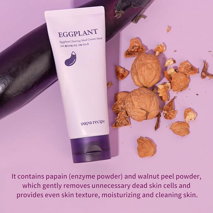 Papa Recipe Eggplant Clearing Mud Cream Mask – Bentonite & Kaolin Clay Face Mask, Deep Pore Purifying, Balancing & Hydrating Skin, Gentle Exfoliating Korean Mud Mask for Sensitive & Acne-Prone Skin
