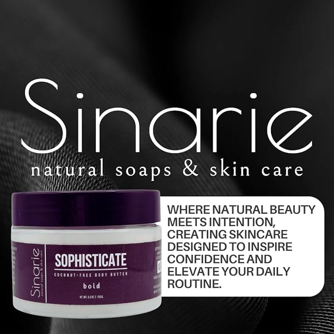 Sinarie Coconut-Free Body Butter | Luxurious Hydration with Shorea Butter, Evening Primrose Oil, Argan & Moringa Oil | Non-Greasy, Natural Ingredients | For Sensitive Skin (5.3 oz., Sophisticate)