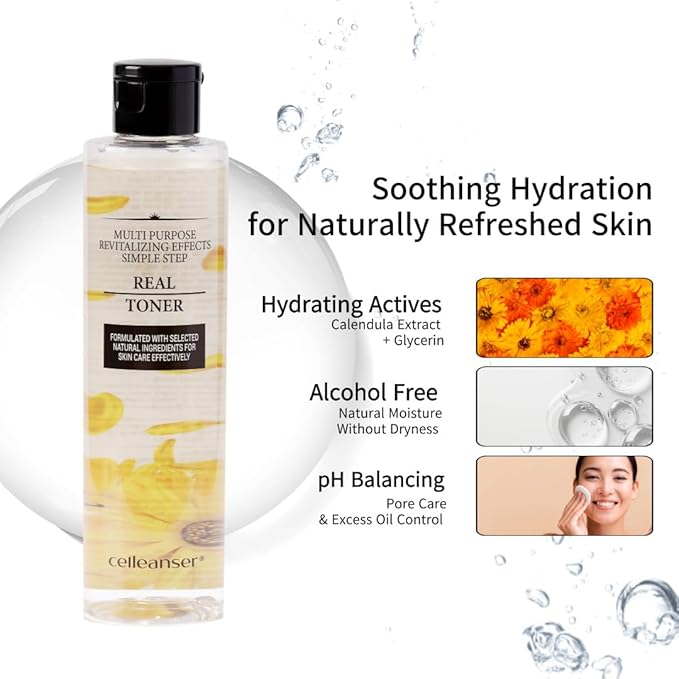 Real Toner-Facial Toner with Calendula Extract for Soothing, Calming and Hydrating Skin, Alcohol-Free, Vegan, 6.76 oz