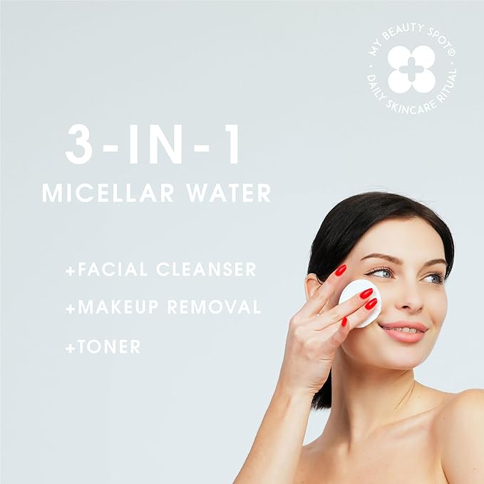 My Beauty Spot Micellar Water for All Skin Types with Vitamin C, 3 in 1 Micellar Water Makeup Remover, 16.9 FL OZ, Hydrating Facial Cleanser Eye Makeup Remover