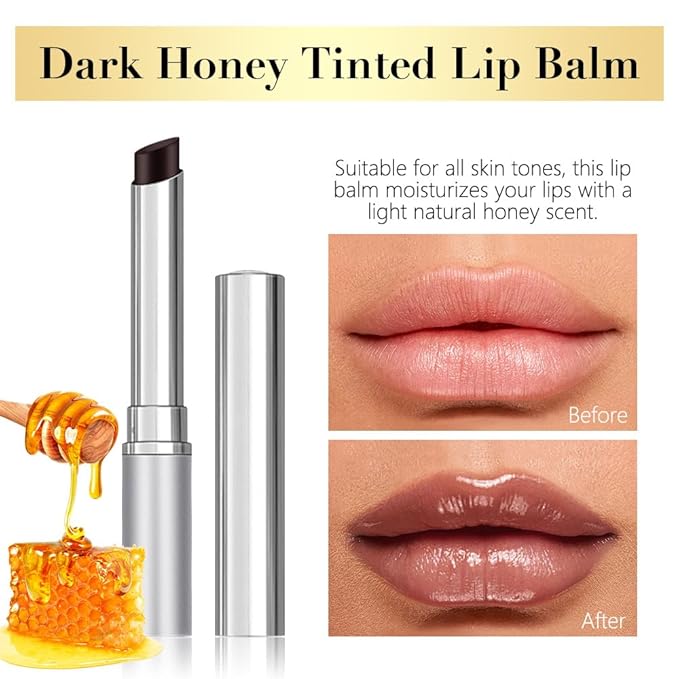 Honey Lipstick Tinted Lip Balm - Sheer Hydrating Lipstick for All Skin Tones - Moisturizing Lip Color, Nourishing Lip Balm with a Hint of Natural Black Cherry Tint Vegan & Cruelty-Free 01# Dark