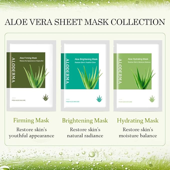 Aloderma Brightening Sheet Masks with 88% Organic Aloe Vera - 5 Pack Facial Masks with Niacinamide, Arginine for Radiant Skin - Evens Skin Tone & Revitalizes Rough, Dull Skin - Aloe Face Mask Sheet