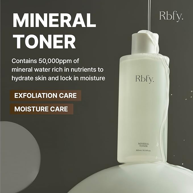 Rbfy Mineral Toner - Low-Irritant Face Toner Essence for Hydration, Soothing & Refined Skin with 50,000ppm Nutrient-Rich Mineral Water, Hyaluronic Acid | Vegan Korean Skincare (10.14 fl oz)