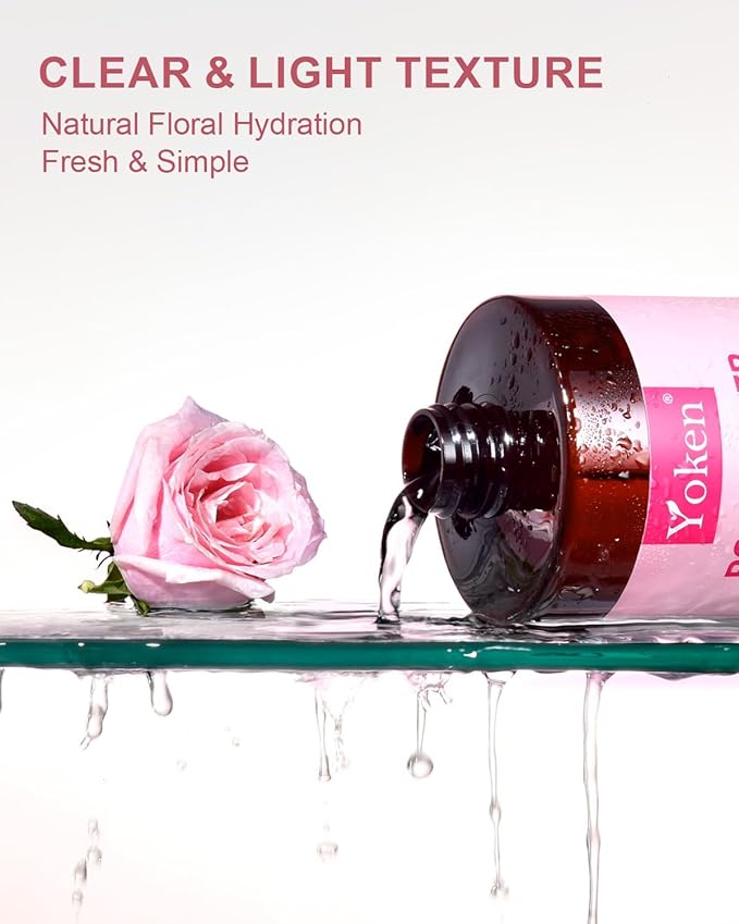 Yoken Organic Rose Water Toner for Face, 16 Fl Oz, 100% Pure & Natural Rosa Damascena Rose Hydrosol, USDA Certified Organic, Hydrating Rosewater for Skin & Hair, Alcohol Free, Vegan, No Dyes